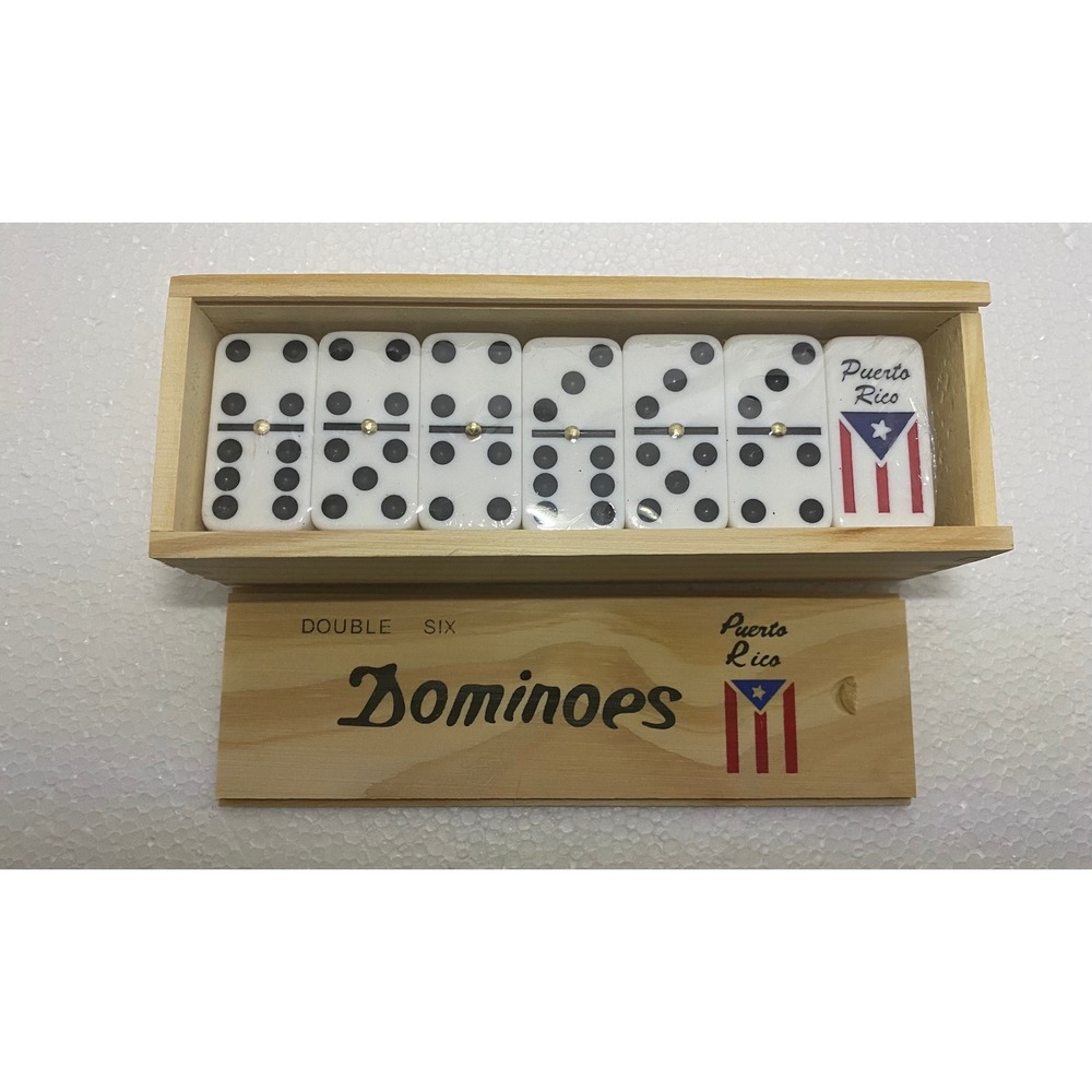 Puerto Rico Flag Dominoes Set Double Six Regular Size Wooden Box Metal Spinner